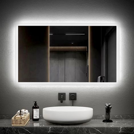 EMKE LED Wandspiegel mit Anti-Beschlag 60x100cm Mechanischem Schalter Kaltweiß Warmweiß mit Satinierter Rand