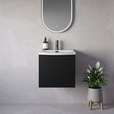 Napoli 390 Nero Oak 500mm Wall Mounted Single Drawer Vanity Unit with Arc Basin - 500mm - Gunmetal Grey 320mm Handle