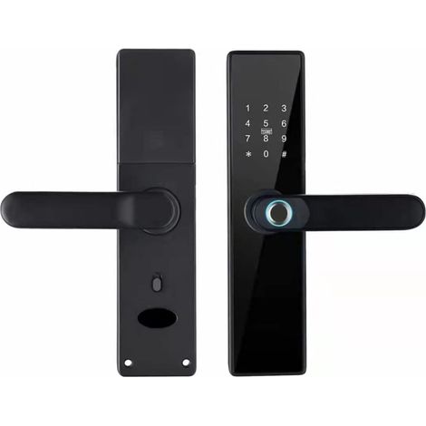 Serrure de porte intelligente Serrure de porte biométrique à empreintes digitales K7 Pro + serrure intelligente noire Tuya App déverrouillage à distance serrure sans clé serrure de porte électronique (1/5)