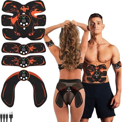 Muskelstimulator, Elektrostimulationsgerät für den Bauchbereich, Bauchgurt, Elektrostimulation, LCD-Bildschirm, USB-aufladbar, EMS für Frauen und Männer, für Bauch/Arme/Beine (1/4)