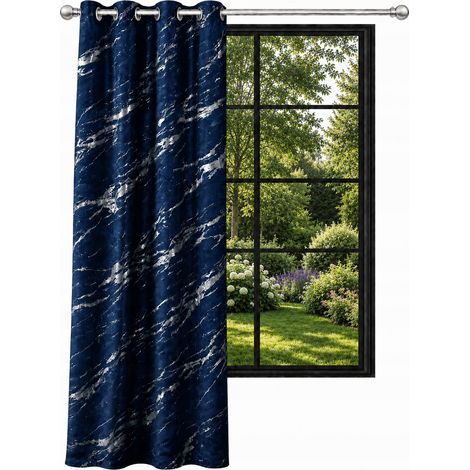 Tenda in velluto pronta all'uso 140x250 blu navy con occhielli effetto marmo per soggiorno (1/5)