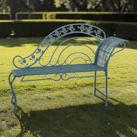 100cm Vintage Garden Bench in Antique Finish - Metal - L49 x W141 x H100 cm - Blue/Gold