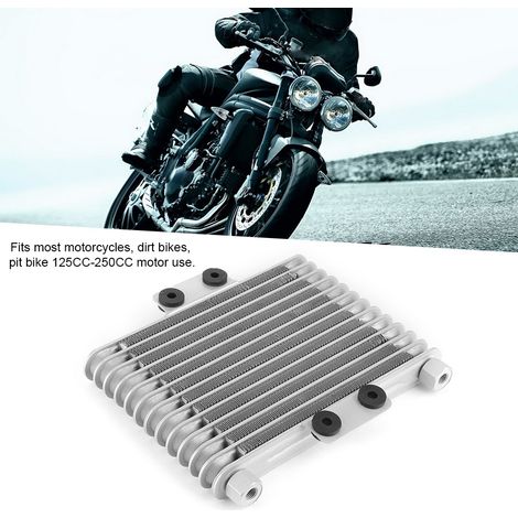 Refroidisseur d'huile universel pour moteur de moto, compatible avec les radiateurs de motos tout-terrain 125-250 cm³, 13 couches, argenté (accessoires inclus). (1/4)