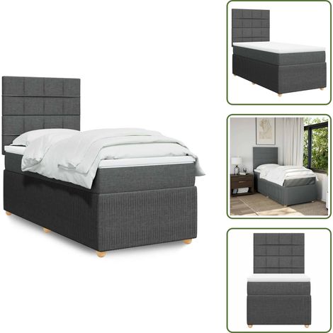 Testiera regolabile - vidaXL Giroletto a Molle con Materasso Grigio Scuro 90x190 cm Tessuto - Materasso morbido