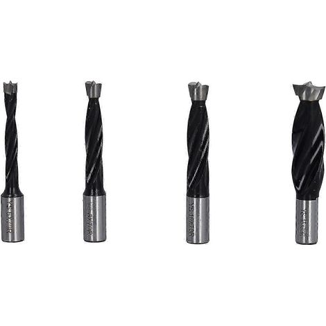 Kit de 4 fraises HSS pour le travail du bois, adaptées au bois dur, au bois tendre, au plastique et au contreplaqué (6, 8, 10 et 15 mm). (1/5)