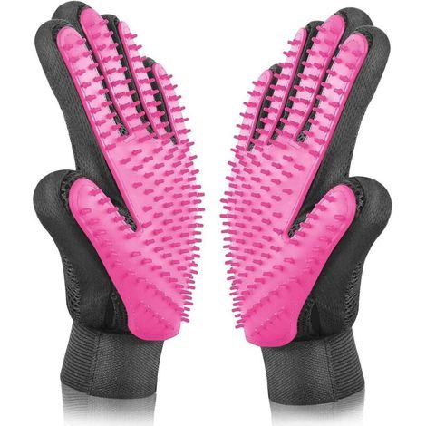 Tierpflegehandschuh, Tiermassagehandschuh, verbessertes Fünf-Finger-Massagegerät – Tierpflegeset zur Haarentfernung – Rosa