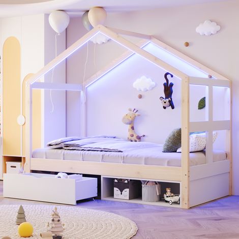 letto struttura 90x190 con cassetti LED legno OKMYHOME (1/5)