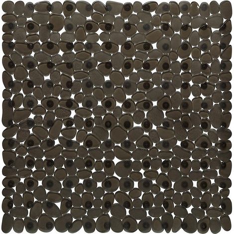 Tapis de Bain Antidérapant Pebble avec Trous de Drainage et Ventouses, Tapis de Douche PVC, Tapis de Bain Carré, 54x54cm, Noir Transparent