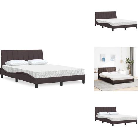 Lit avec matelas marron foncé 140x200 cm tissu - Lit - Lits - Meuble De Chambre À Coucher - Sommier (1/5)