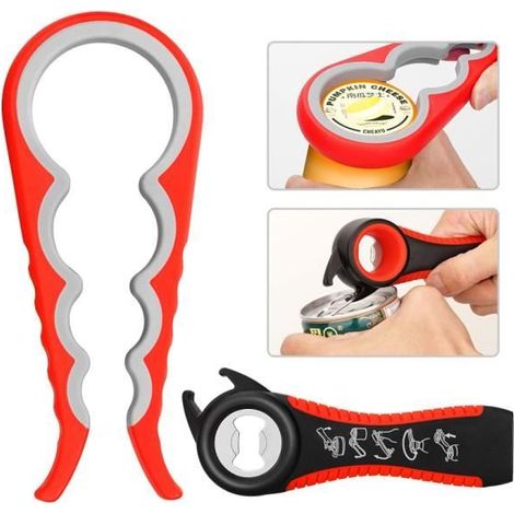 2 pièces Ouvre Bocal Manuel, Ouvre Boite de Conserve 5 en 1 Ouvre Bouteille, 4 en 1 Décapsuleur, Multifonctionnel Ouvre Bocaux pour (1/4)