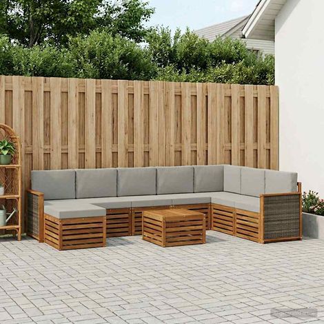 vidaXL Outdoor-Sofagarnitur mit Kissen 7 pcs Natürlich und Hellgrau (1/5)