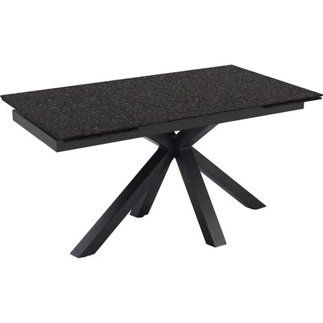 Table extensible 160 à 240 cm verre bullé gris anthracite pied croix - ATLANTA 04