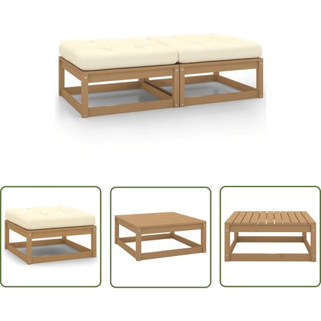 INLIFE Repose-pieds de jardin et coussins 2pcs Marron miel Bois de pin (1/5)