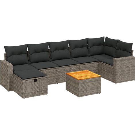 vidaXL Set Divano da Giardino 8 pz con Cuscini Grigio in Polyrattan (1/4)