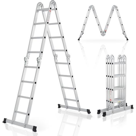 Scala multifunzionale in alluminio 470 cm Scala con 4 elementi pieghevoli, 6 snodi e profilo antiscivolo