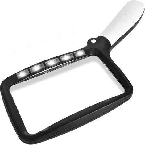 2X rechteckige Lupe, rechteckige Leselupe mit 5 LED-Leuchten, beleuchtete Leselupe, beleuchtete rechteckige Lupe für ältere Menschen oder Menschen mit Sehschwäche (schwarz)