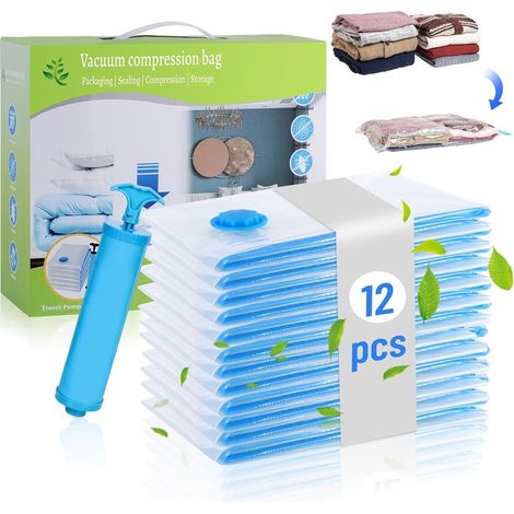 Lot de 12 Sac Sous Vide Vetement Aspirateur 60x40cm, Housse de Rangement Sous Vide Sac Compression Voyage avec Pompe Manuelle (1/5)