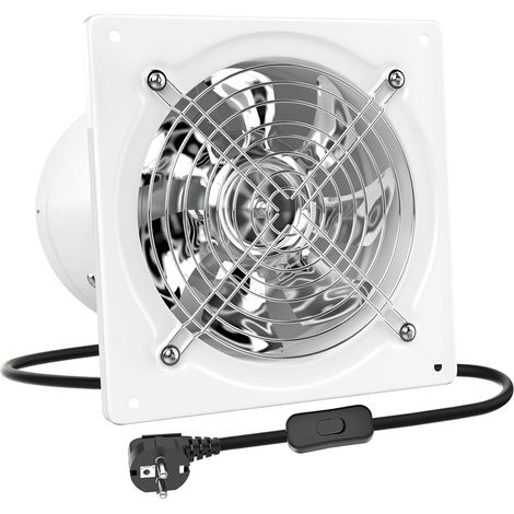 Extracteur d'air 200mm Ventilateur Mural 980m³/h avec Clapet Anti-Retour Matériau Métallique avec Plug pour Bureau Grenier Garage Cuisine, Blanc (1/5)