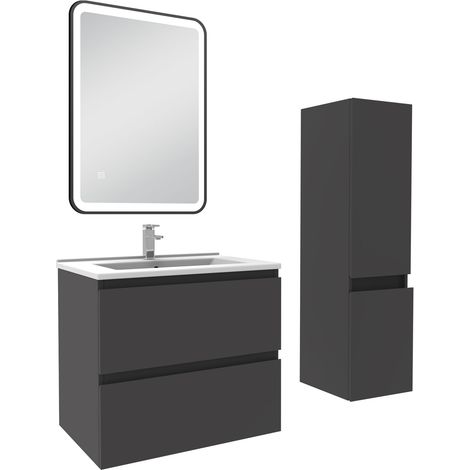 Ocean Meuble salle de Bain 60cm simple vasque avec colonne + miroir 3 couleurs Anthracite