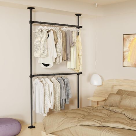 Barre de suspension télescopique extensible et réglable pour armoire, tringle à rideau sans dommage, 227-312 cm, hauteur 71-138 cm, largeur 71-138 cm, noir (1/5)