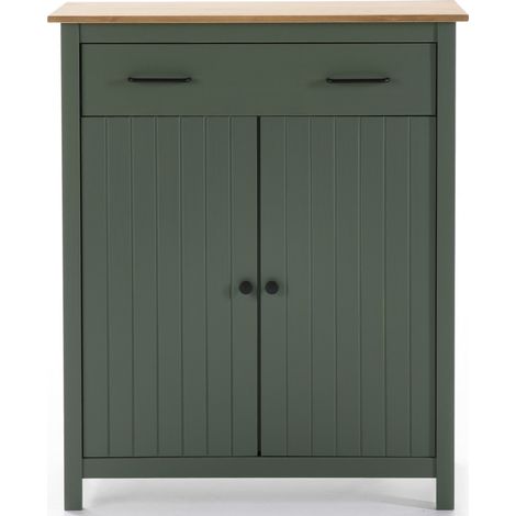 Pegane – Buffet en pin massif vert ciré chêne – Longueur 90 cm x Profondeur 40 cm x Hauteur 110 cm – 1 tiroir et 2 portes pour rangement spacieux (1/4)