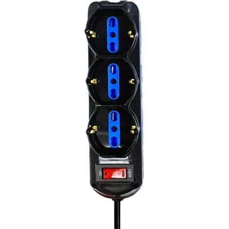 Multipresa Ciabatta Elettrica a 9 Posti 6 Prese 10A/16A + 3 Presa 10A/16A Bipasso Schuko con Interruttore e Spina 10A Cavo 3m Nero (1/2)