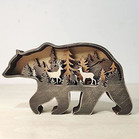 Décoration de Noël, ours brun, ornements, animaux de la forêt nord-américaine, artisanat du bois (1/4)