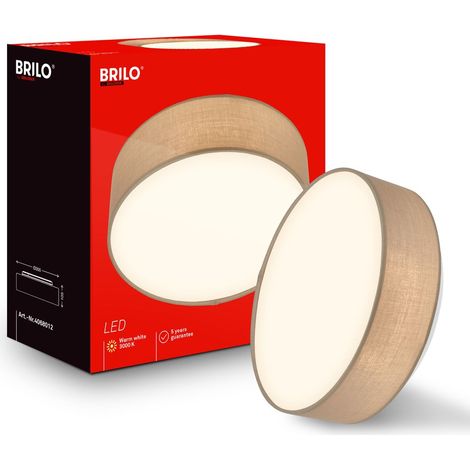 Briloner Plafonnier LED abat-jour en tissu Ø30x10,5 cm rond 16W 1800lm 3 000K blanc chaud taupe - Lustre salon chambre cuisine couloir