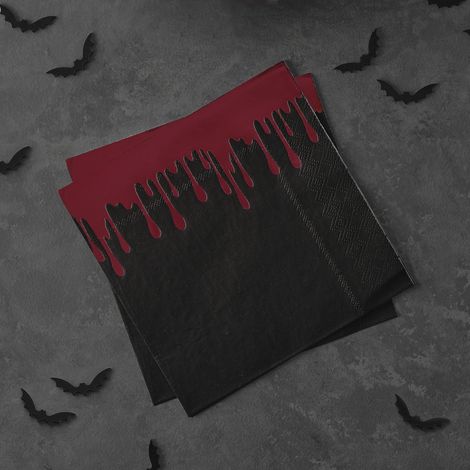 Lot de 16 serviettes de table en papier Motif éclaboussures de sang d'Halloween (1/3)