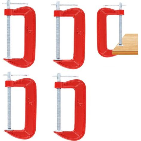 Jeu 4 Serre-Joints G Légers Rouges – Ouverture Mâchoire 10 cm – Menuiserie, Soudage, Auto (1/4)