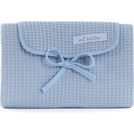 Matelas à langer portable, pliable et imperméable. Tissu 100% coton gaufré. Facile à ranger dans le sac de la maman. Idéal pour un cadeau de naissance. (bleu clair)