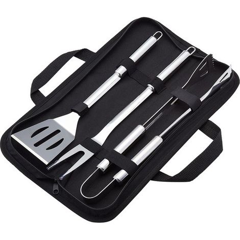 Juego de 3 piezas de acero inoxidable para barbacoa: espátula, tenedor y pinzas para barbacoa con bolsa de transporte (1/5)
