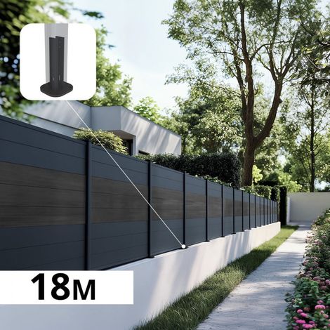 Kit Clôture Aluminium BAHIA & CRUZ Ardoise 18,33x1,2m - Bois Composite & Aluminium - Poteaux Gris - Brise Vue - Palissade (1/5)