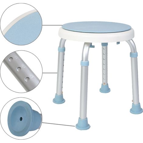 Jiubiaz Sgabello da Doccia Rotondo a 360°, Sedile per Vasca Regolabile in Altezza, Piedini Antiscivolo, Max 136kg (1/5)