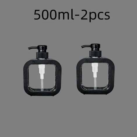 (Noir - 500 ml - Lot de 2) Distributeurs de savon de salle de bain rechargeables pour lotion, shampoing et gel douche, flacon pompe de voyage vide (1/5)