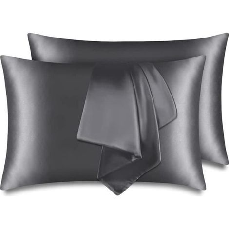 Taies d'oreiller - - Lot de 2 - Satin - 50x75cm - Hypoallergénique - Gris (1/5)