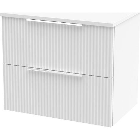 Tixall Fluted 2 Drawer Wall Hung Vanity Unit with Worktop, Satin White, 600mm
