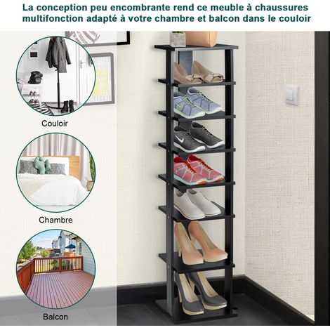 Porte-chaussures en bois 8 niveaux, organiseur de chaussures vertical 27,5x26,5x110cm - noir (1/5)