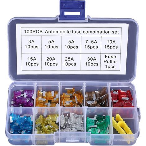100 Stück 12V-32V Flachsicherungen für Fahrzeuge, Autos, Motorräder, Boote und LKWs, verschiedene kleine Flachsicherungen, 3A-30A (1/5)