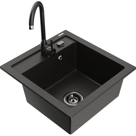 Mexen Vito Granitspüle ein Becken mit Küchenarmatur Telma, schwarz/gold metallic - 6503-75-670200-70-B (1/5)