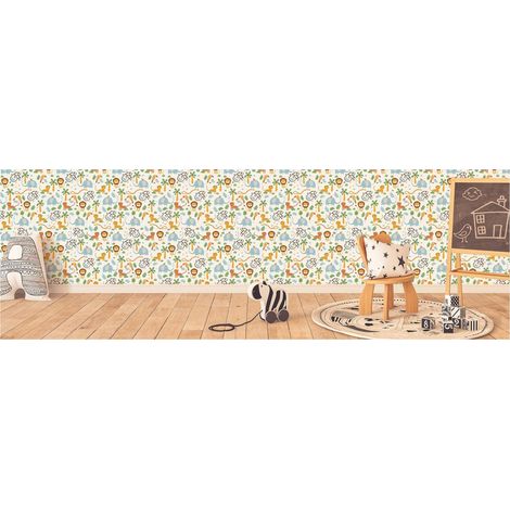 TADESSI Tapete Kinderzimmer M1-No.718 Vliestapete Bunt Gelb Dschungeltapete Tiere Natur Jungenzimmer Mädchenzimmer (1/5)