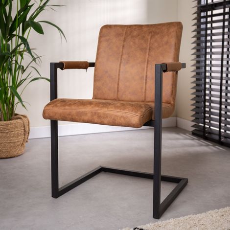 Chaise de salle à manger industrielle en microfibre cognac (1/5)