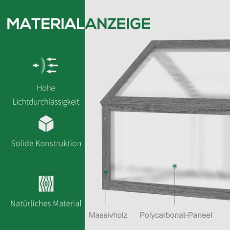 Serre miniature en bois, abri végétal compact avec panneaux en polycarbonate, ouverture d'aération, gris 90x52x49,5 cm (1/5)