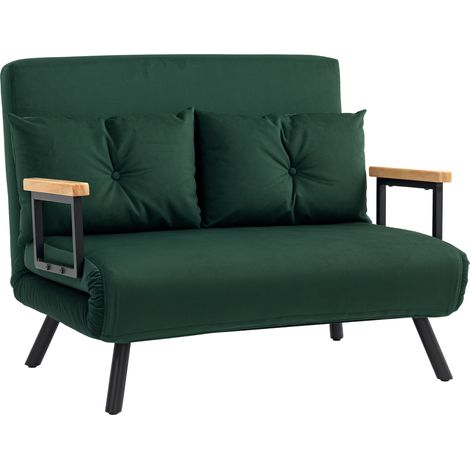 4-in-1 Velvet-Feel Double Sofa Bed, with Pillows - Green (1/5)
