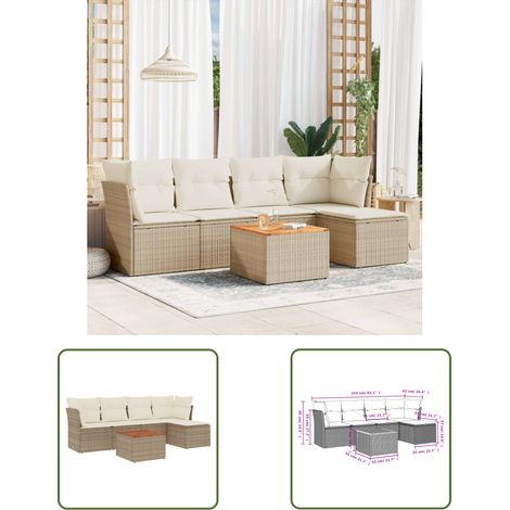 The Living Store 6-tlg. Garten-Sofagarnitur mit Kissen Beige Poly Rattan - Gartensorte - Gartenmöbelset - PE-Rattan Möbel - Outdoor Sofa - Lounge Set (1/3)