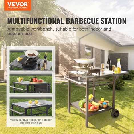 Desserte Plancha à 2 Niveaux Chariot de Barbecue avec Plan de Travail Pliable Table de Barbecue sur Roulettes pour Four à Pizza Préparation de Cuisine BBQ Jardin Extérieur 87,5 x 55 x 75,5 cm (1/5)