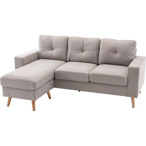 Sofá esquinero en forma de L, juego de rincón, juego de sofá con chaise longue para 3 personas, sofá de tela para salón, gris claro