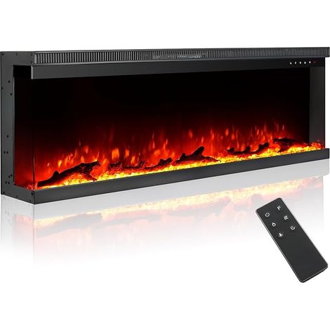 Chimenea eléctrica de lujo de 3 caras, negra, 1800 W, 50 pulgadas, con panel de control remoto, 12 efectos de llama eléctrica, inserto multimedia de pared, 3 opciones de montaje (1/5)