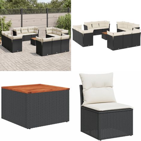 Salon de jardin avec coussins 13 pcs noir résine tressée - Ensemble Salon De Jardin - Mobilier Extérieur - Canapé Jardin - Résine Tressée - Rotin Synthétique - Home & Living (1/5)