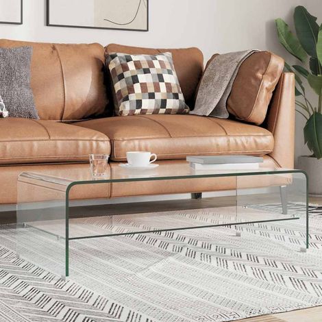 Table basse en verre trempé avec tablette, transparente, 98 x 45 x 31 cm - PANGIVO (1/5)